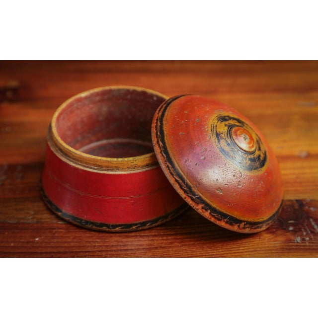 Red Vintage Indian Tika Spice Lacquer Wooden Box in Red & Black Patina For Sale - Image 8 of 9