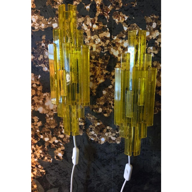 Mid-Century Modern Yellow and Green Acrylic Wall Lamps by Claus Bolby for Cebo Industri, 1960s, Set of 2 For Sale - Image 3 of 8