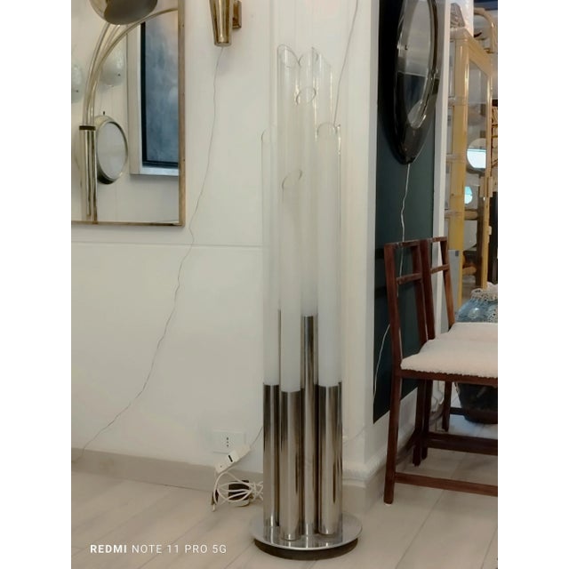 Chromed Metal and Murano Glass Floor Lamp, Italy, 1970s For Sale - Image 3 of 8