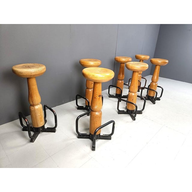 Black Mid-Century Brutalist Bar Stools, 1960s, Set of 7 For Sale - Image 8 of 11
