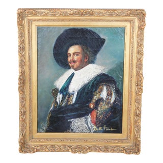 Late 20th Century The Laughing Cavalier After Frans Hals Oil Painting on Canvas Framed For Sale