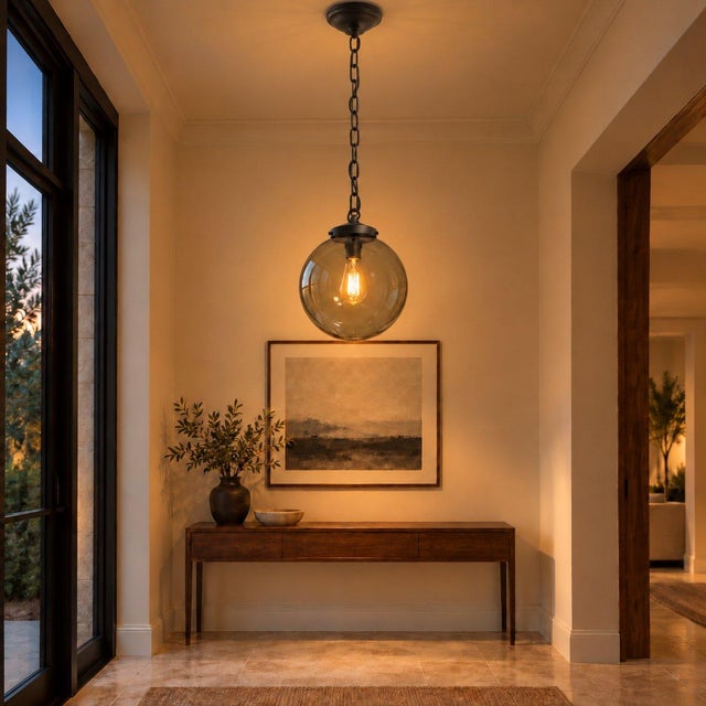 1970s Mid Century Modern Smoked Glass Globe Pendant Light, Black Metal, Ceiling Fixture For Sale - Image 13 of 13