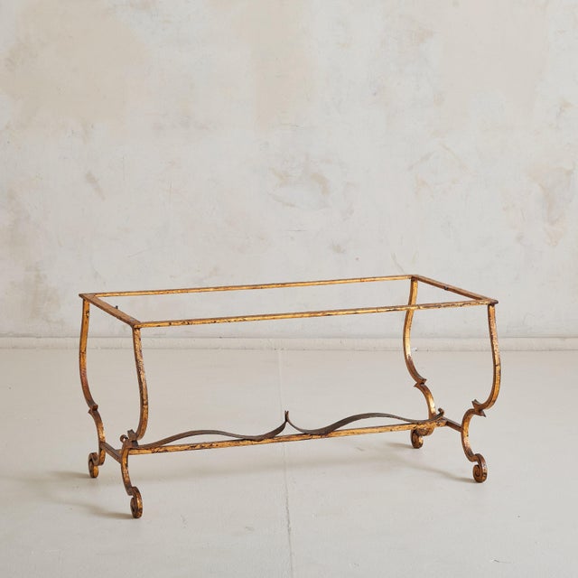 French Brass Base Coffee Table with Blush Marble Top, 1950s For Sale - Image 4 of 11