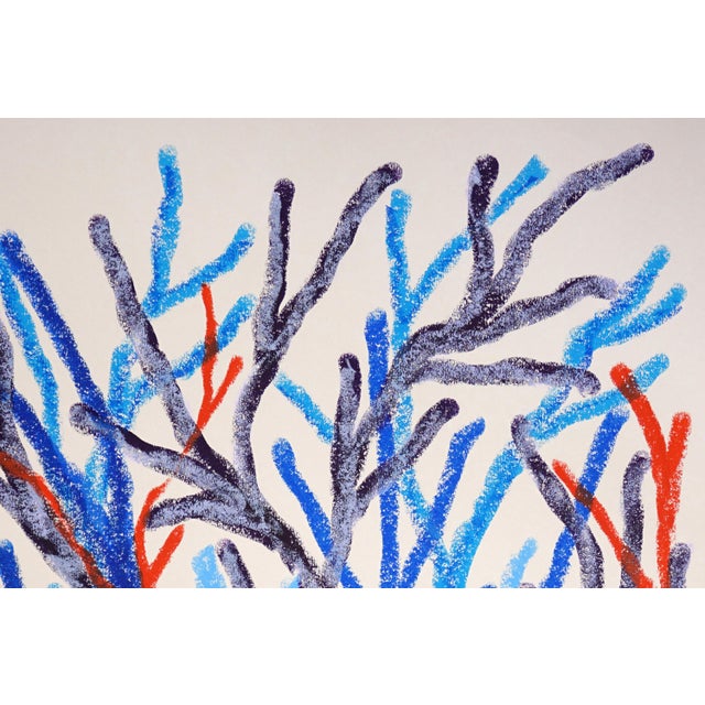 Abstract 2025, Abstract Geometric Branches, Biomorphic Coral Reef, Blue Marine Flora, Gouache Crayon on Watercolor Paper by Romina Milano For Sale - Image 3 of 8