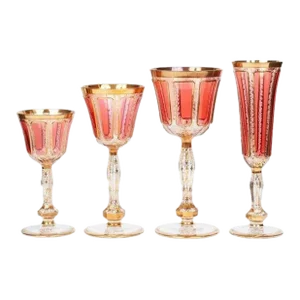 Extensive Crystal Service Antique Ruby Cabochon & Gilt Custom - 71 Pieces