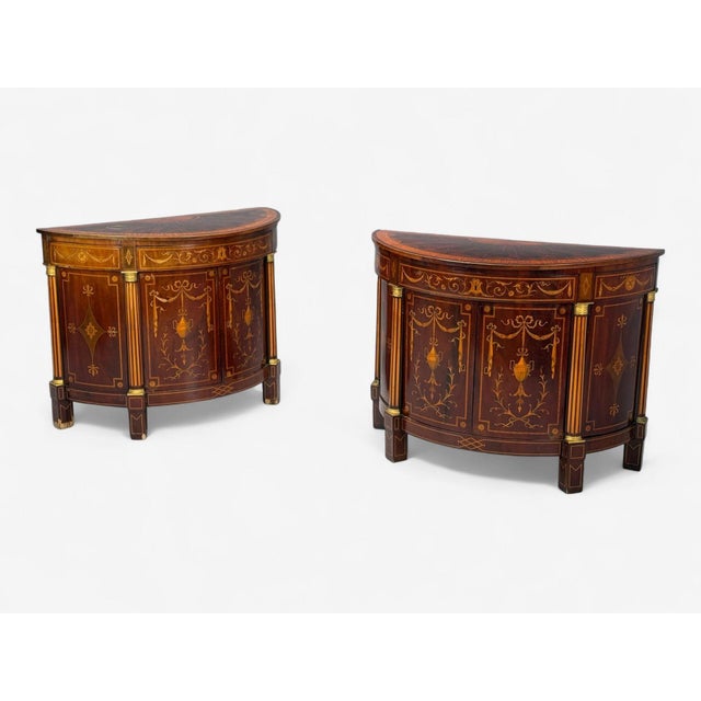 Italian Neoclassical, Marquetry, Satinwood, Demilune Chests, Italy, 19th c. Exceptionally rare to find even a single...