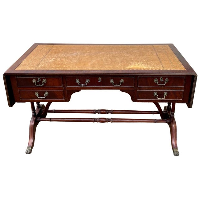 Vintage English Mahogany Desk with Extension, 1940s For Sale - Image 9 of 9