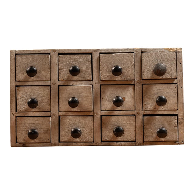 Vintage Handmade Wooden Parts Cabinet In Grey For Sale