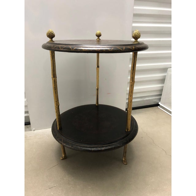 Vintage Chinoiserie Table with gold bamboo legs topped with a acorn finial. Perfect side table for your drinks