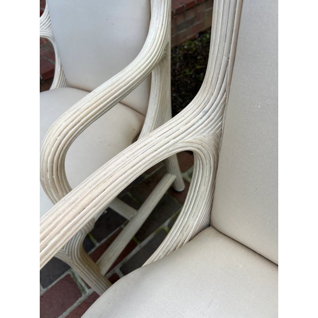 Vintage 1980s American Drew Post Modern Round Back Split Reed Arm Chairs - a Pair For Sale - Image 10 of 12