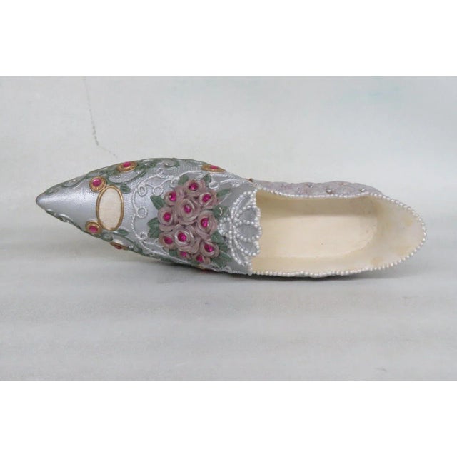 Mid 20th Century Ceramic Gemstone Design Floral Victorian Style High Heel Shoe Figurine For Sale - Image 5 of 12