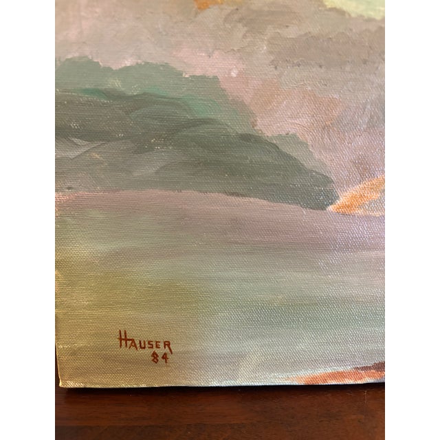 1980s Original Landscape Painting in Pastel Tones, Signed and Dated For Sale - Image 4 of 11