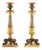 Guardians of the Flame: Pair of Early 19th C Gilt Bronze French Candlesticks For Sale