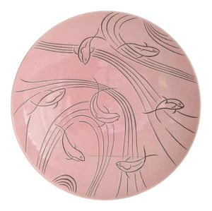 Roselane Pottery of Pasadena Pink Salad Bowl with Incised Modernist Fish Design
