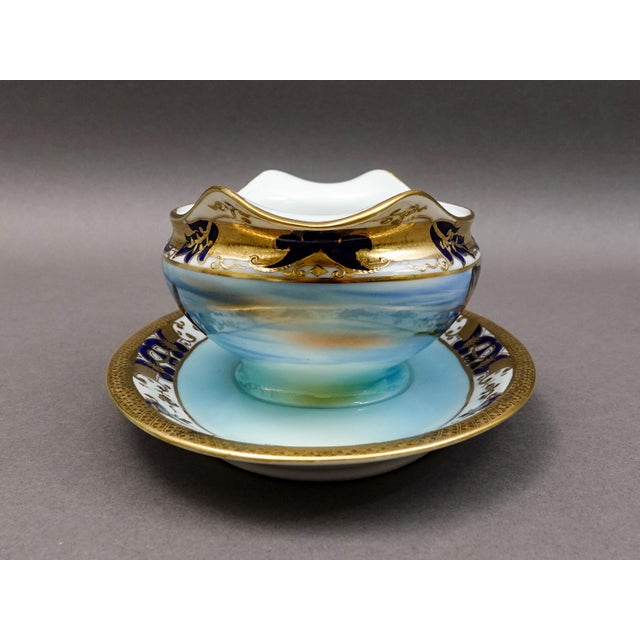 Mid 20th Century Mid 20th Century Noritake Japan Hand Painted Fish Trout Gravy Sauce Boat & Attached Underplate For Sale - Image 5 of 11
