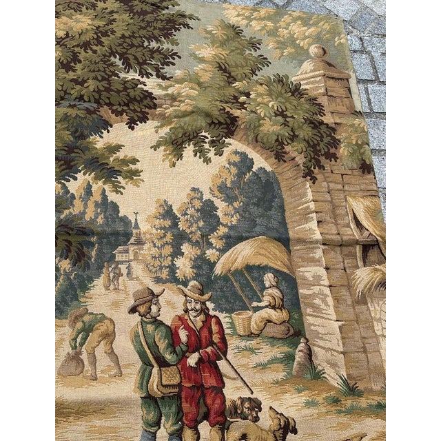 1970s Antique French Jacquard Tapestry with Village Motif in the style of Aubusson, 1970s For Sale - Image 5 of 18