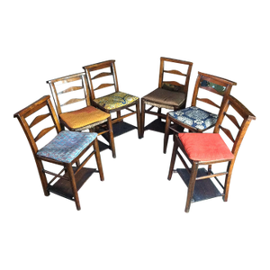 Mid 19th Century Set of 6 Italian Rush Seat Ladderback Church Chairs