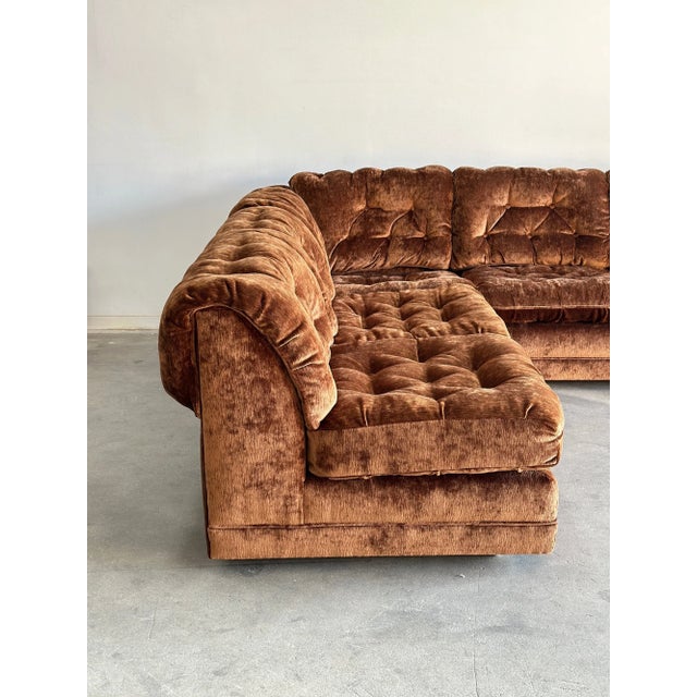 Copper 1970s Tufted Sectional in High Pile Chenille For Sale - Image 8 of 17
