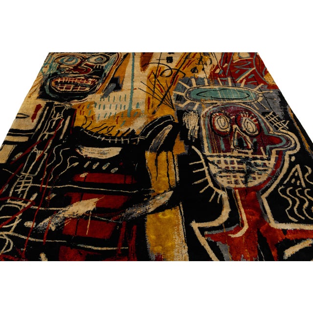 Teal Neo-Expressionist Basquiat-Style Hand-Knotted Wool Area Rug Avant-Garde Abstract For Sale - Image 8 of 12