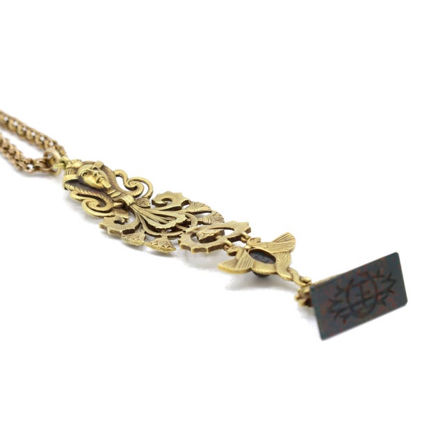 Victorian Antique 19k Yellow Gold Egyptian Pendant Chain Necklace For Sale - Image 9 of 9