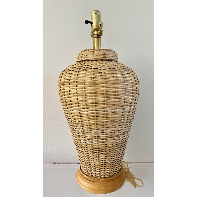 Large Vintage Wicker Lamp With Shade Chairish