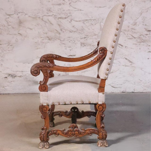Baroque 19th Century French Baroque Carved Walnut Armchair For Sale - Image 3 of 6
