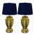 Late 20th Century Extra Large Brass Urn Lamps With Navy Pleated Shades - a Pair For Sale