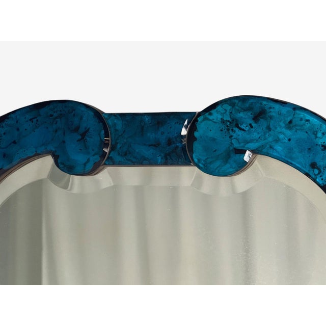 Early 21st Century Queen Anne Style, Blue Antiqued Beveled Glass, Venetian Wall Mirrors, 21st C. For Sale - Image 5 of 8