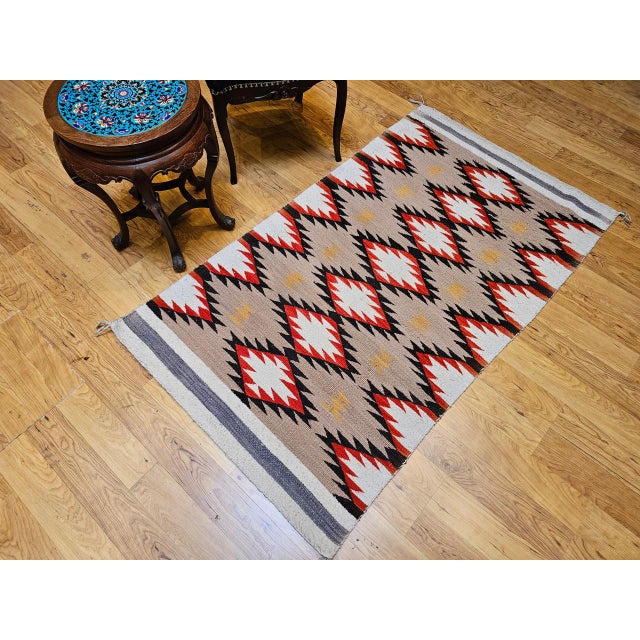 Vintage Native American Navajo Rug, Handwoven Wool, Allover Diamond Pattern, 3x5 For Sale - Image 4 of 15