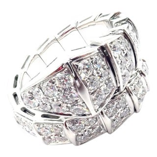 Bulgari Serpenti Viper White Gold Diamond Band Ring, Size 6.5 For Sale