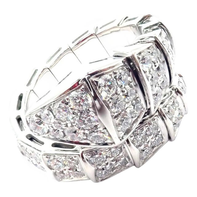 Bulgari Serpenti Viper White Gold Diamond Band Ring, Size 6.5 For Sale