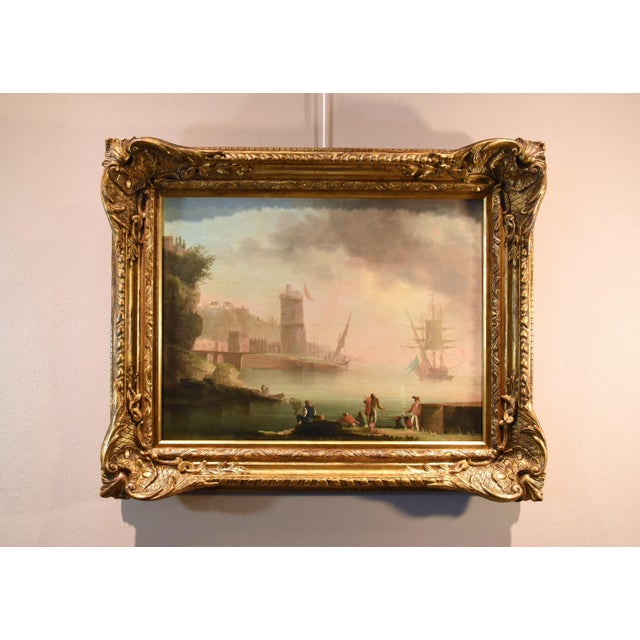Workshop of Charles François Grenier De Lacroix / de Marseille, Coastal View, 18th Century, Oil on Canvas, Framed For Sale - Image 11 of 13