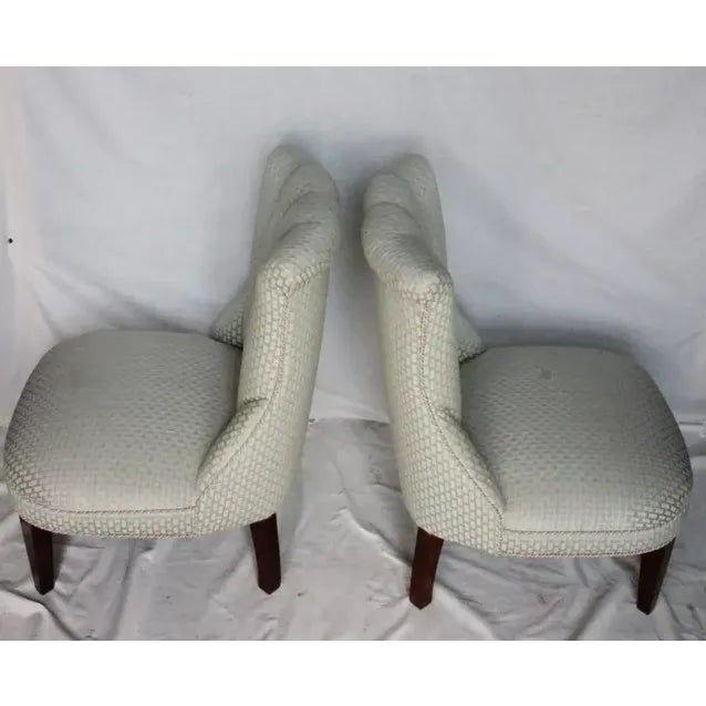 Striking Pair of Mid-Century Modern Mahogany Hall Bedroom Boudoir Chairs Lovely pair of Mid-Century Modern hall bedroom...