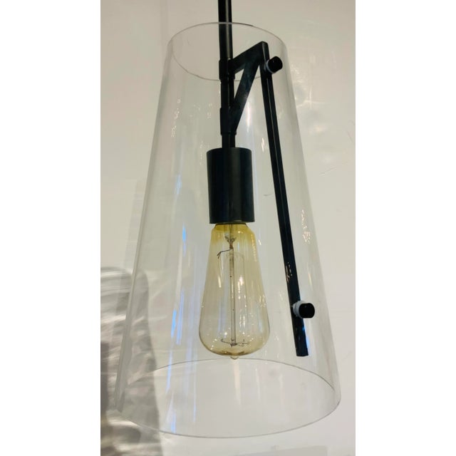 Stylish Modern Metal and Glass Pendant Light, black metal, showroom floor sample