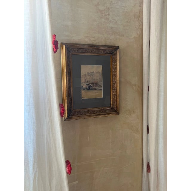 Wood Paris Watercolor by Grandjean in Antique Frame For Sale - Image 7 of 12