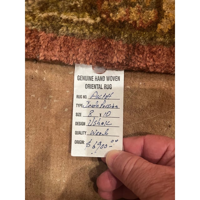 Textile 8’ X 10’ Hand-Knotted Indo-Persian Ushak Wool Rug - Immaculate Condition For Sale - Image 7 of 7