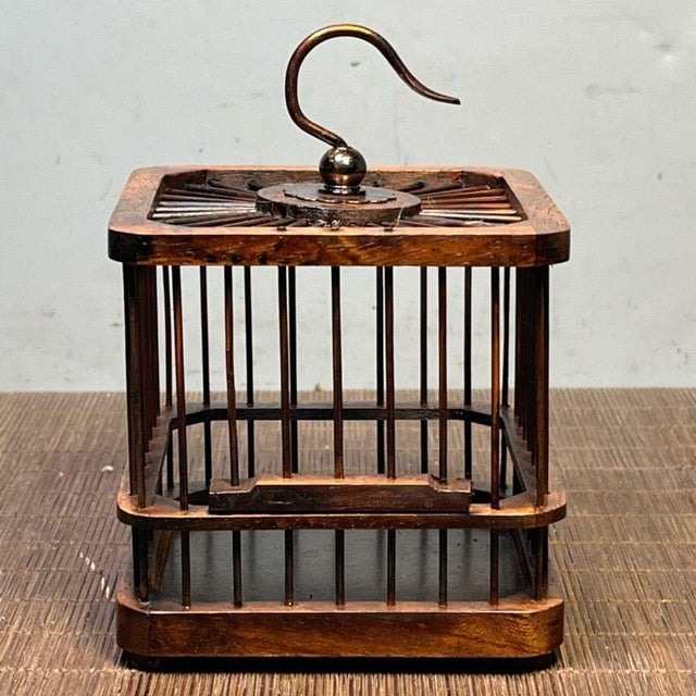 Vintage Chinese Rosewood Cricket Cage | Small Square Hanging Box | Asian Chinoiserie Decor For Sale In Los Angeles - Image 6 of 10