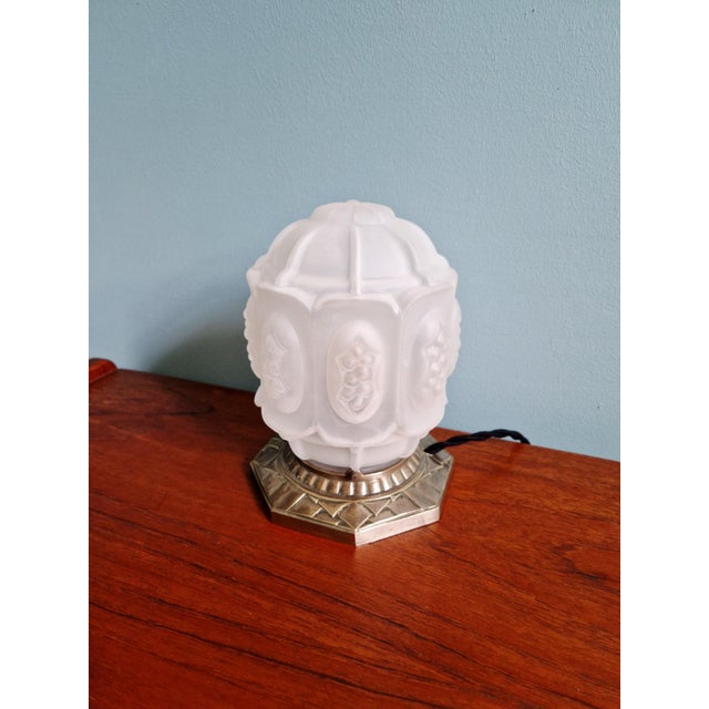 Bauhaus Art Deco Night Light in Nickel-Plated Bronze and Frosted Glass, 1920s For Sale - Image 3 of 18