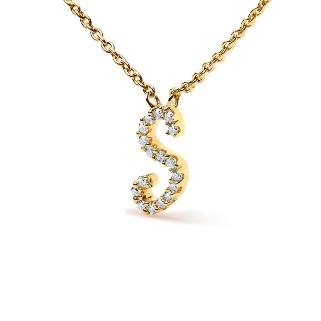 Contemporary 10K Yellow Gold Diamond Accent "S" Initial Script Style Pendant Necklace For Sale - Image 3 of 5