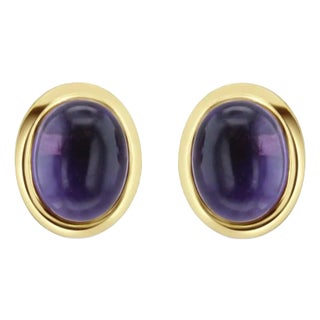 Amethyst Cabochon Studs 14k Yellow Gold, 2 Pieces For Sale