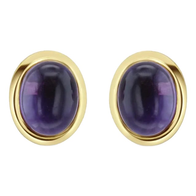 Amethyst Cabochon Studs 14k Yellow Gold, 2 Pieces For Sale