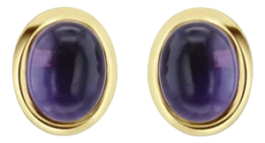 Amethyst Cabochon Studs 14k Yellow Gold, 2 Pieces