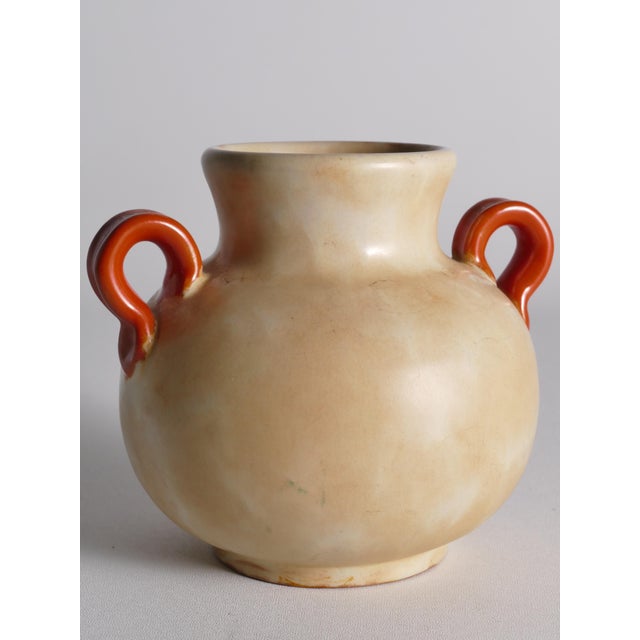 Art Deco Beige Ceramic Vase with Red Handles by Anna-Lisa Thomson for Upsala Ekeby, 1930s For Sale - Image 6 of 16