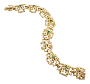 Vintage Tiffany & Co. France Yellow Gold Diamond Emerald Bracelet