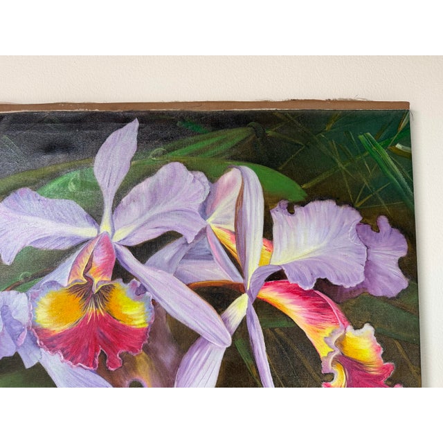 Textile 2000's Ashrami Tropical Orchids Oil on Canvas Painting – Signed, Unframed For Sale - Image 7 of 11