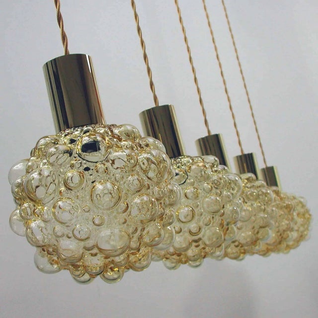 Metal Mid-Century German Amber Glass Bubble and Brass Pendant, 1960s For Sale - Image 7 of 11