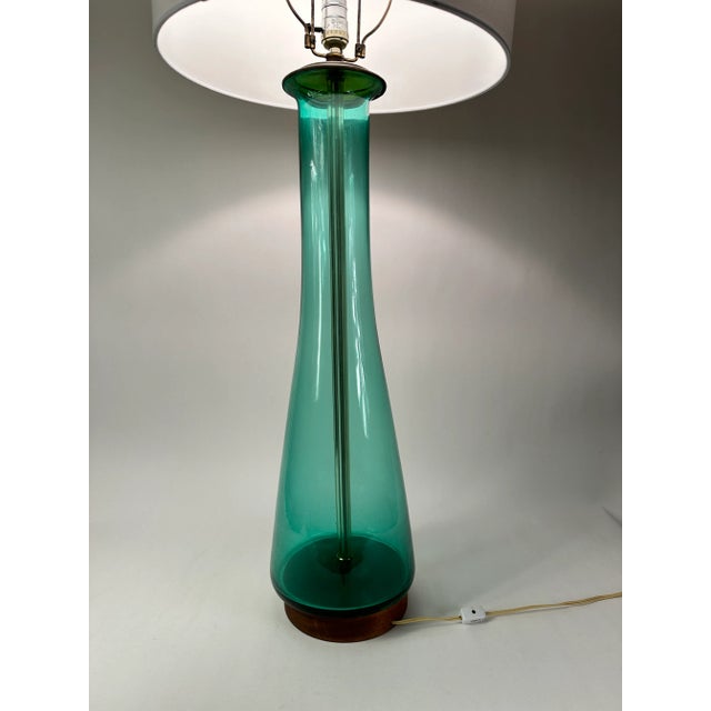 Mid-Century Modern Midcentury Modern Turquoise Glass Lamp For Sale - Image 3 of 5