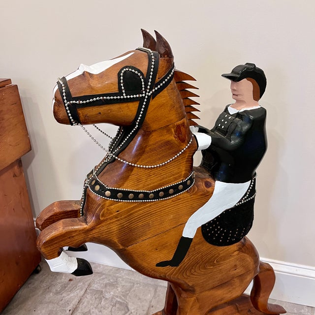 Folk Art 1980s 3 Foot Tall Wood Equestrian Folk Art Sculpture For Sale - Image 3 of 12