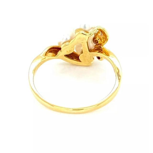 Late 20th Century Mikimoto Akoya Pearls Diamond 18k Yellow Gold Ring For Sale - Image 5 of 7