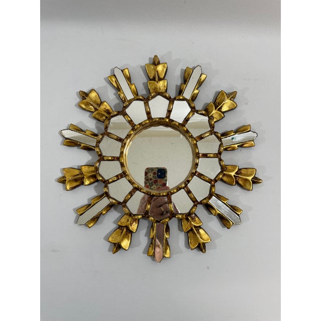 Mid 20th Century 12" French Giltwood Sunburst Mirror With Mirror Inlays For Sale - Image 6 of 17